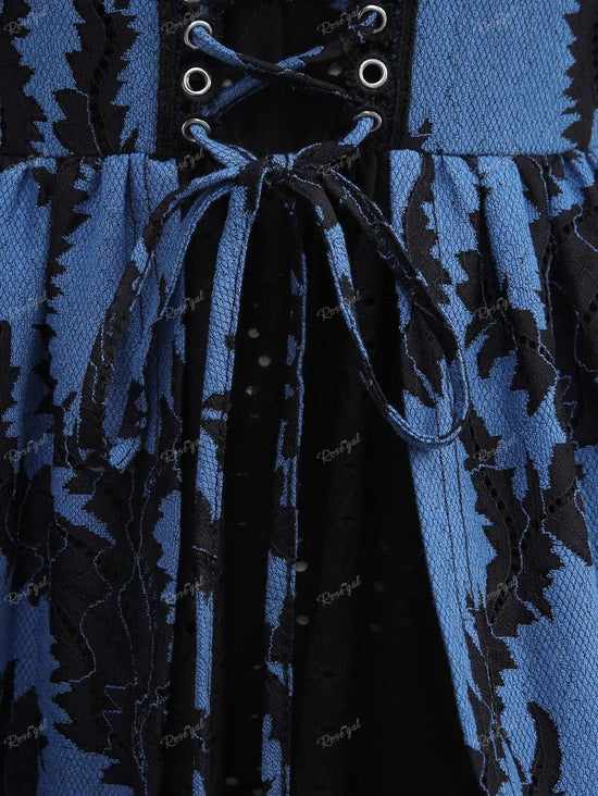 ROSEGAL Plus Size Cold Shoulder T-shirts Women's Patchwork Lace Up Floral Jacquard Laser Cut Layered Top Casual Hollow Out Tees - SS69