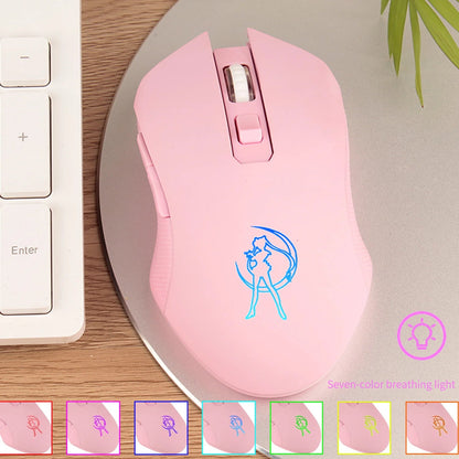 Sailor Moon 2400 DPI Wireless Mouse Rechargeable 7 Colors Backlit Gaming Mause Ergonomic Silent Matte Mice for Laptop Gamer Girl - SS69
