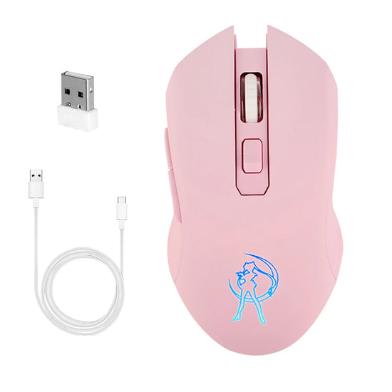 Sailor Moon 2400 DPI Wireless Mouse Rechargeable 7 Colors Backlit Gaming Mause Ergonomic Silent Matte Mice for Laptop Gamer Girl - SS69