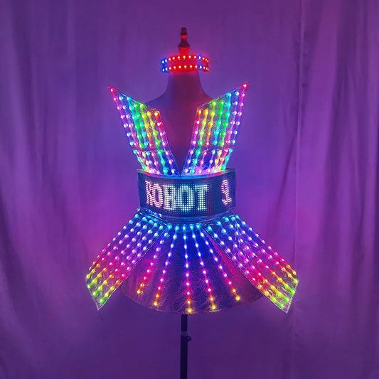 Shiny Laser Mirror Nightclub Dress LED Glow Bar Dj Gogo Dancer Singer Stage Costume Women Evening Birthday Outfit - SS69