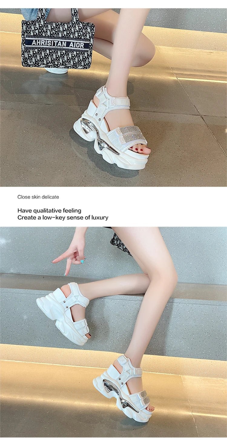 Summer High Platform Women Sandals Buckle 10CM Wedges Bling Shoes Fashion 2023 Outside Chunky Sandals Beach Casual Slides Woman - SS69