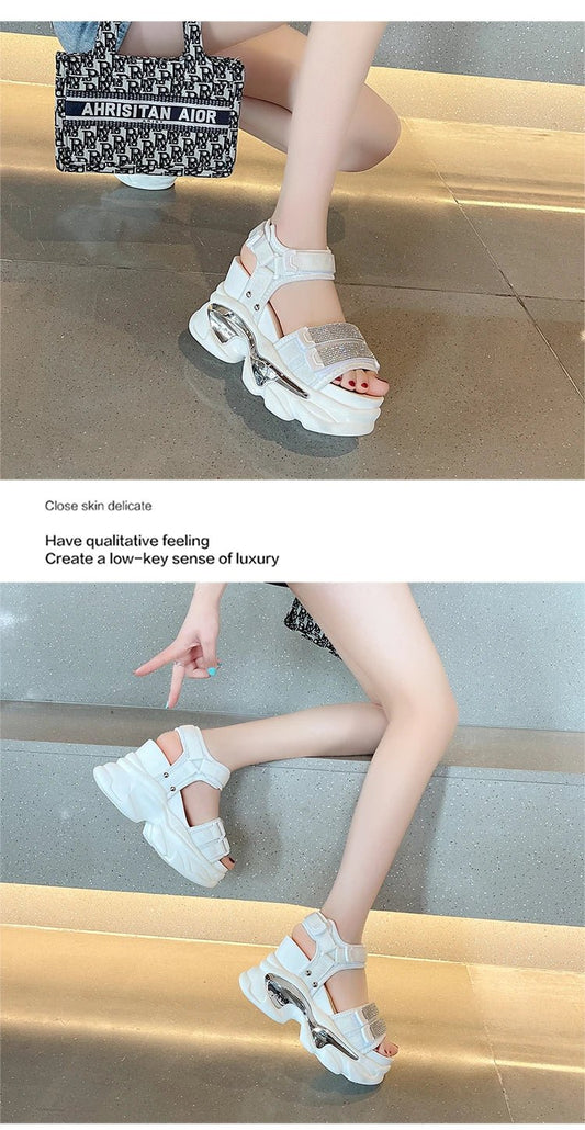 Summer High Platform Women Sandals Buckle 10CM Wedges Bling Shoes Fashion 2023 Outside Chunky Sandals Beach Casual Slides Woman - SS69