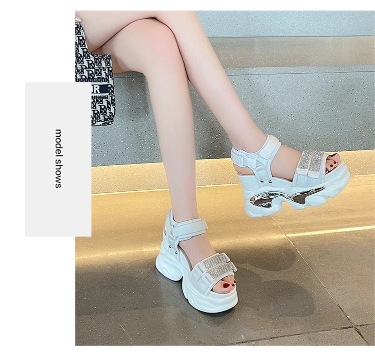 Summer High Platform Women Sandals Buckle 10CM Wedges Bling Shoes Fashion 2023 Outside Chunky Sandals Beach Casual Slides Woman - SS69