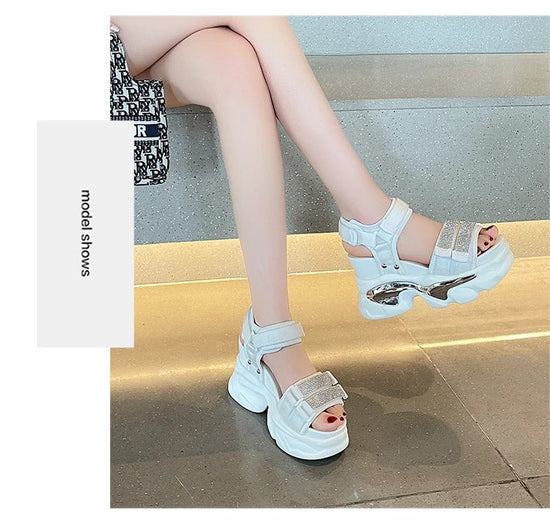Summer High Platform Women Sandals Buckle 10CM Wedges Bling Shoes Fashion 2023 Outside Chunky Sandals Beach Casual Slides Woman - SS69