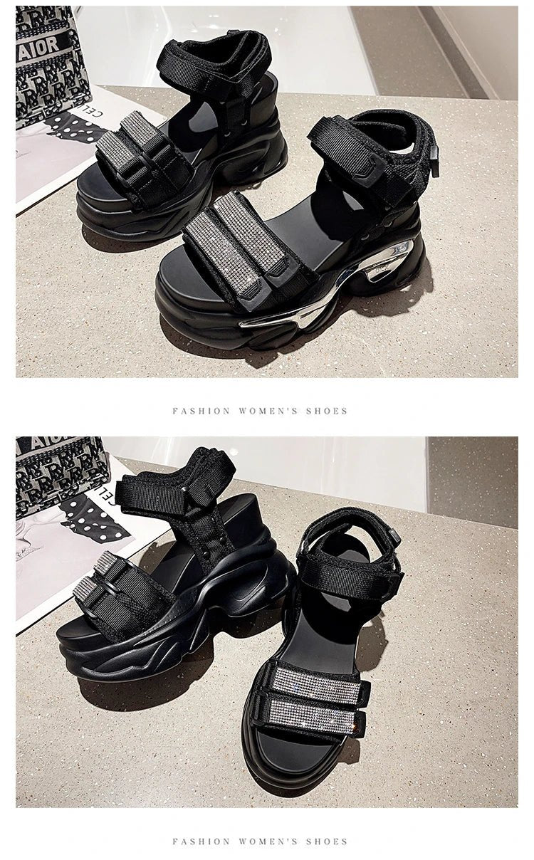 Summer High Platform Women Sandals Buckle 10CM Wedges Bling Shoes Fashion 2023 Outside Chunky Sandals Beach Casual Slides Woman - SS69