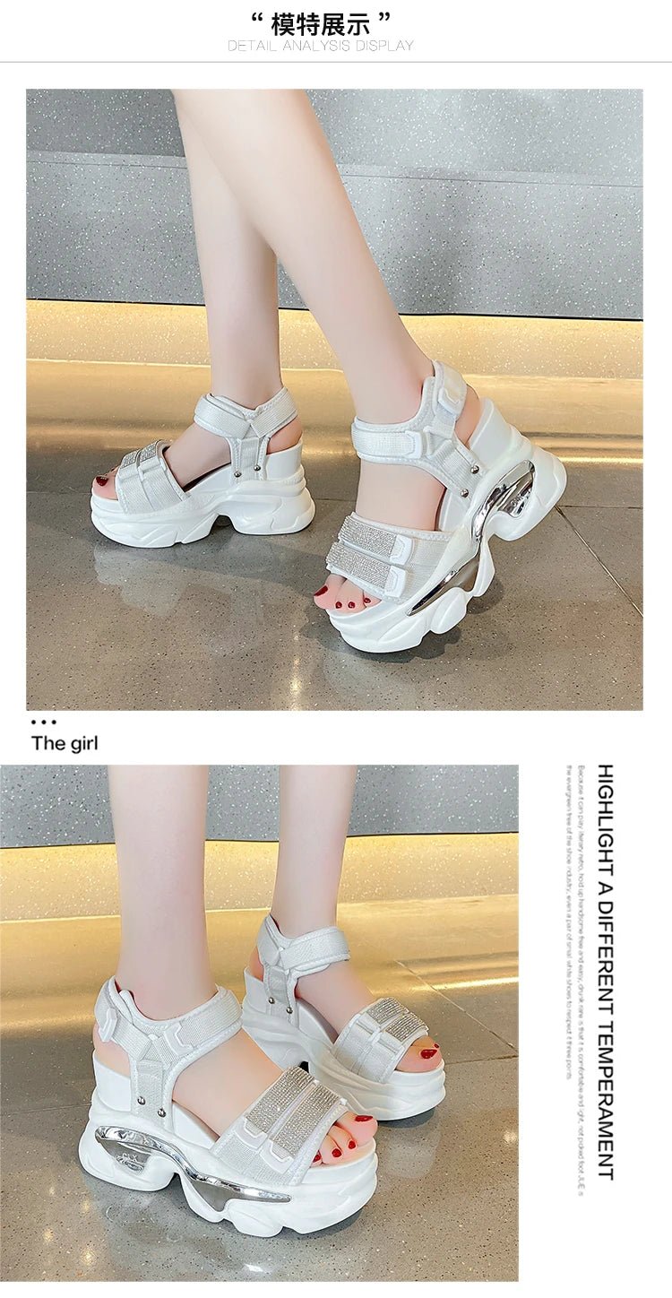Summer High Platform Women Sandals Buckle 10CM Wedges Bling Shoes Fashion 2023 Outside Chunky Sandals Beach Casual Slides Woman - SS69