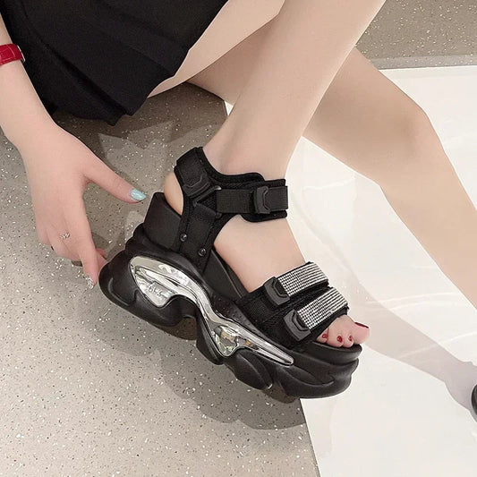 Summer High Platform Women Sandals Buckle 10CM Wedges Bling Shoes Fashion 2023 Outside Chunky Sandals Beach Casual Slides Woman - SS69