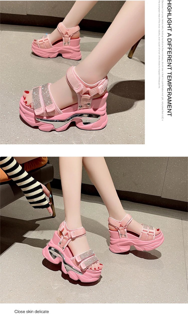 Summer High Platform Women Sandals Buckle 10CM Wedges Bling Shoes Fashion 2023 Outside Chunky Sandals Beach Casual Slides Woman - SS69