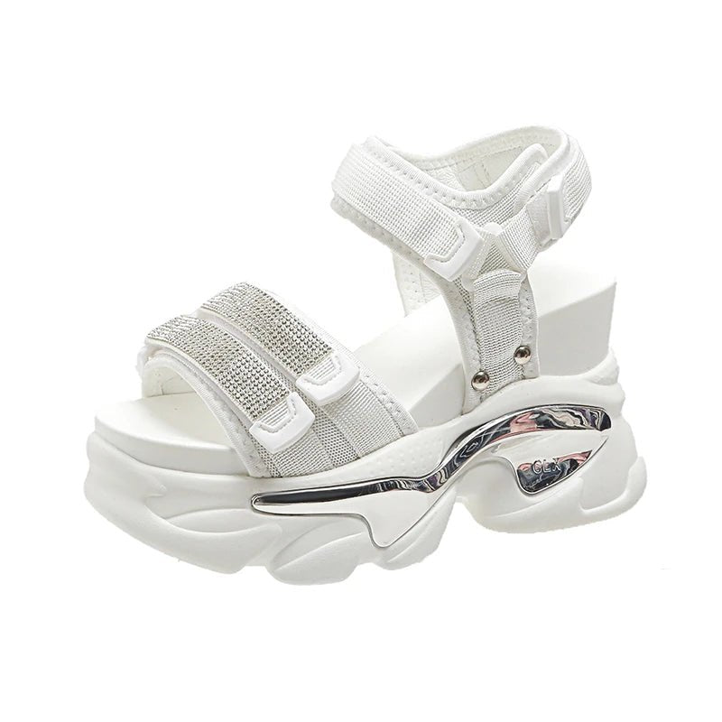 Summer High Platform Women Sandals Buckle 10CM Wedges Bling Shoes Fashion 2023 Outside Chunky Sandals Beach Casual Slides Woman - SS69