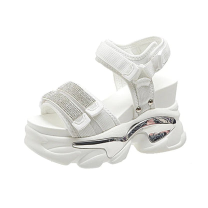 Summer High Platform Women Sandals Buckle 10CM Wedges Bling Shoes Fashion 2023 Outside Chunky Sandals Beach Casual Slides Woman - SS69