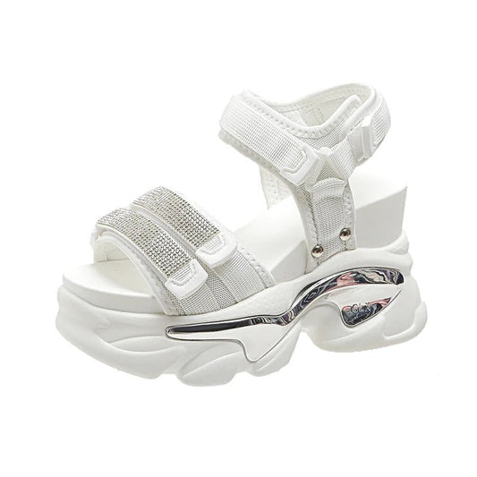 Summer High Platform Women Sandals Buckle 10CM Wedges Bling Shoes Fashion 2023 Outside Chunky Sandals Beach Casual Slides Woman - SS69