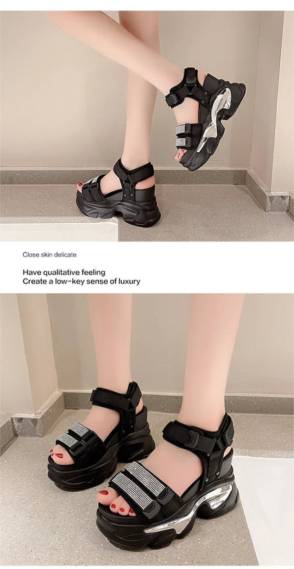 Summer High Platform Women Sandals Buckle 10CM Wedges Bling Shoes Fashion 2023 Outside Chunky Sandals Beach Casual Slides Woman - SS69