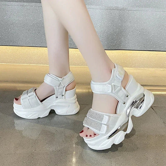 Summer High Platform Women Sandals Buckle 10CM Wedges Bling Shoes Fashion 2023 Outside Chunky Sandals Beach Casual Slides Woman - SS69