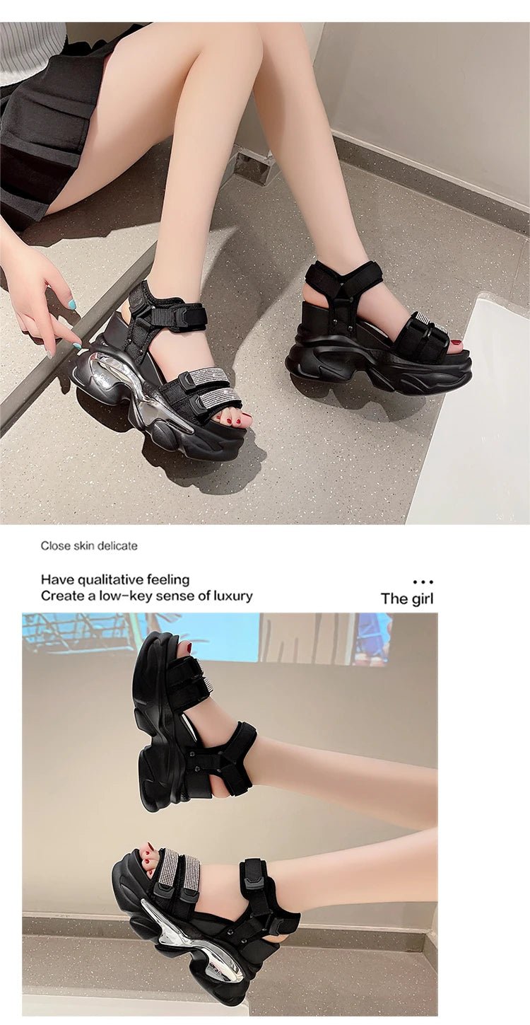 Summer High Platform Women Sandals Buckle 10CM Wedges Bling Shoes Fashion 2023 Outside Chunky Sandals Beach Casual Slides Woman - SS69