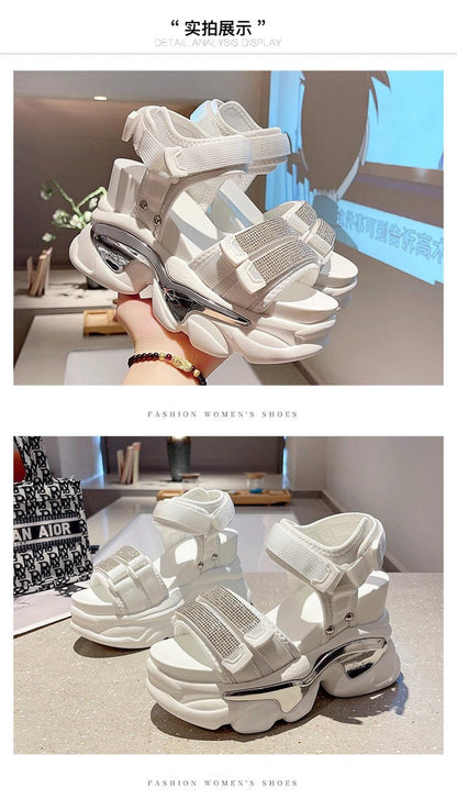 Summer High Platform Women Sandals Buckle 10CM Wedges Bling Shoes Fashion 2023 Outside Chunky Sandals Beach Casual Slides Woman - SS69