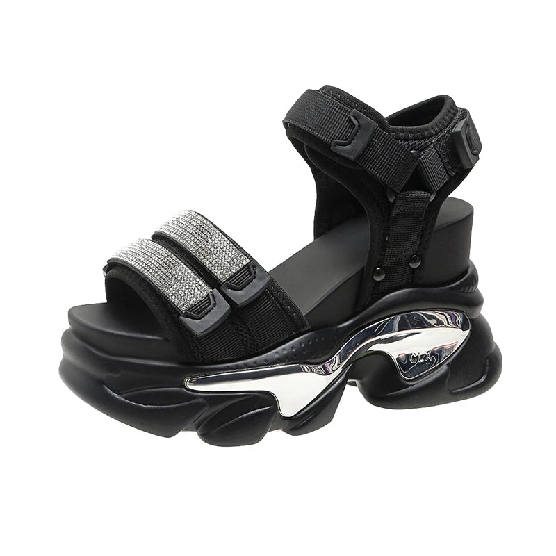 Summer High Platform Women Sandals Buckle 10CM Wedges Bling Shoes Fashion 2023 Outside Chunky Sandals Beach Casual Slides Woman - SS69