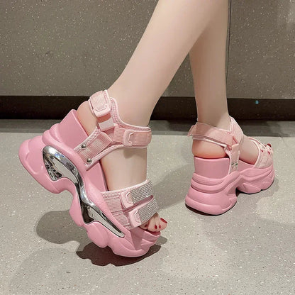 Summer High Platform Women Sandals Buckle 10CM Wedges Bling Shoes Fashion 2023 Outside Chunky Sandals Beach Casual Slides Woman - SS69