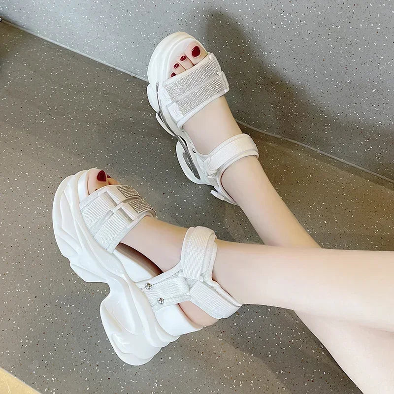 Summer High Platform Women Sandals Buckle 10CM Wedges Bling Shoes Fashion 2023 Outside Chunky Sandals Beach Casual Slides Woman - SS69