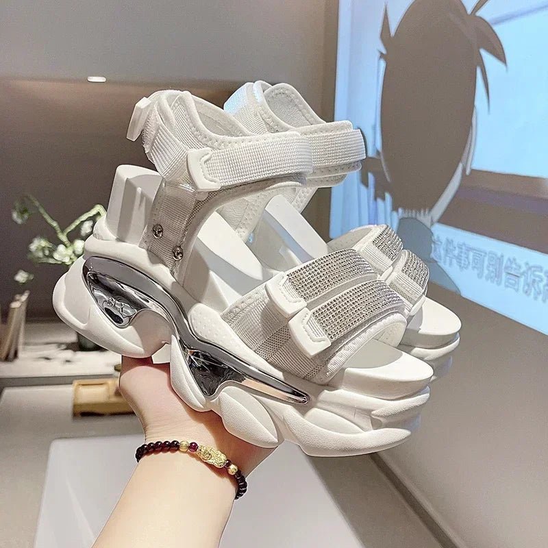 Summer High Platform Women Sandals Buckle 10CM Wedges Bling Shoes Fashion 2023 Outside Chunky Sandals Beach Casual Slides Woman - SS69