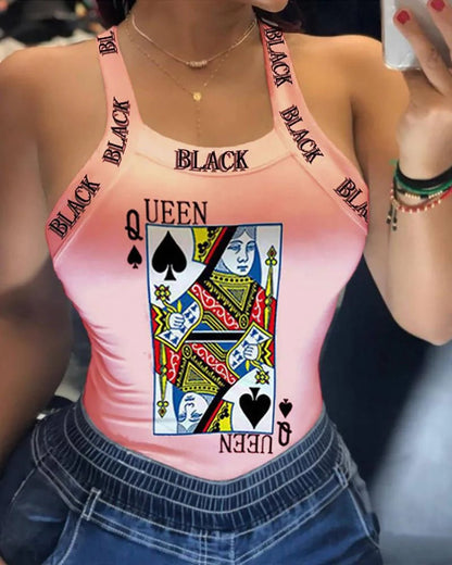 Summer Ladies Harajuku Shirts Slim Fit Polyester Sleeveless Top Tshirts Tank Tops Women U Neck Letter Print Lips Vest - SS69