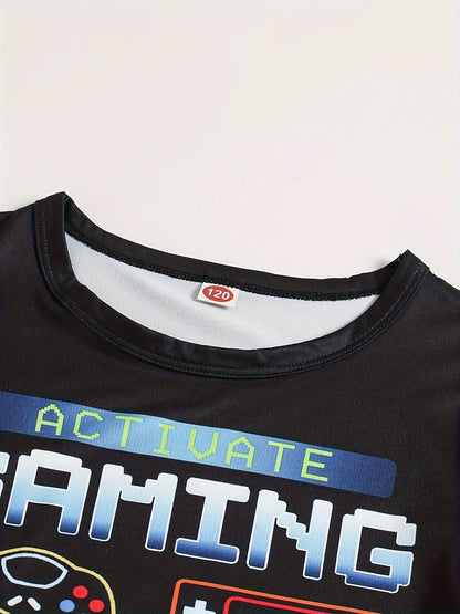 [Summer Pajama] 3 Pcs Boy's Summer Game Console Print Short Sleeve T-Shirts & Shorts & Pants Pajama Set | Comfortable & Skin - friendly Style Pajamas For Boy's Cozy Loungewear - SS69