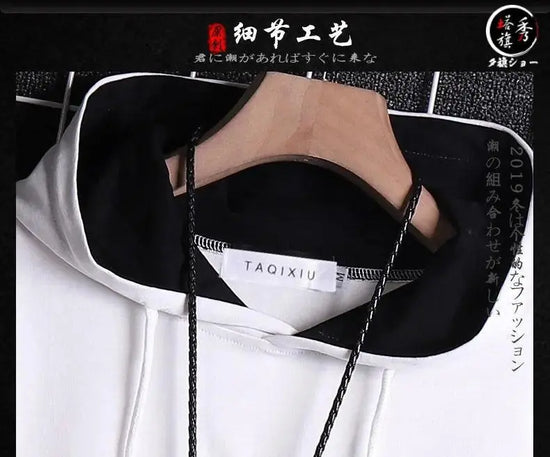 super Fire Ribbon Hooded Hip Hop Short Sleeve Hip Hop Fashion T-shirt Men's Fake Two-piece Street Bf Loose Five Sleeve T-shirt - SS69