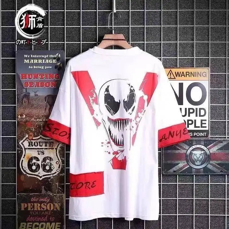 super Fire Ribbon Hooded Hip Hop Short Sleeve Hip Hop Fashion T-shirt Men's Fake Two-piece Street Bf Loose Five Sleeve T-shirt SS69 34.69 13 / Asian Size L