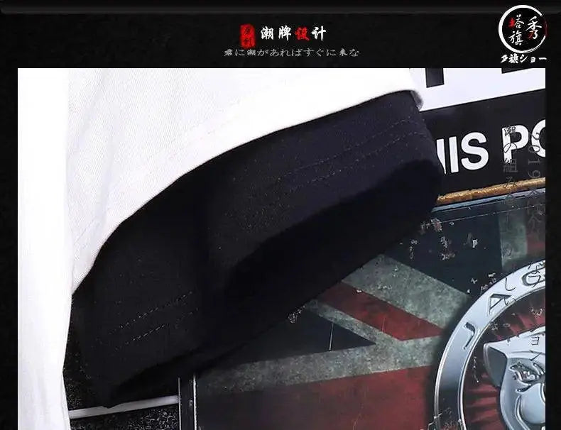 super Fire Ribbon Hooded Hip Hop Short Sleeve Hip Hop Fashion T-shirt Men's Fake Two-piece Street Bf Loose Five Sleeve T-shirt SS69