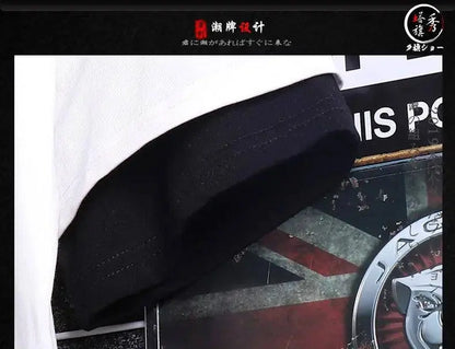 super Fire Ribbon Hooded Hip Hop Short Sleeve Hip Hop Fashion T-shirt Men's Fake Two-piece Street Bf Loose Five Sleeve T-shirt SS69