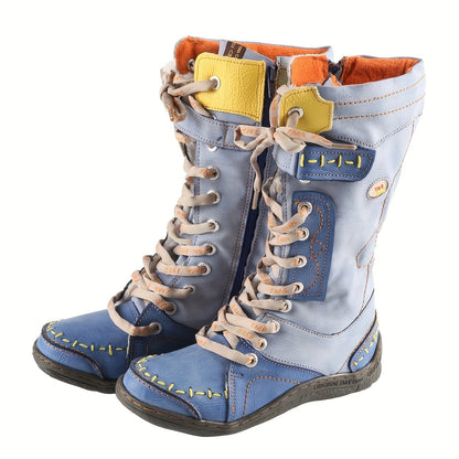 TMA EYES Women's Color Blocking Splicing Vibrant Fashion Anti - Slip Hiking Boots - Midsole Winter Boots with Cover Upper and Comfortable Flat Heel, Snow Boots - SS69