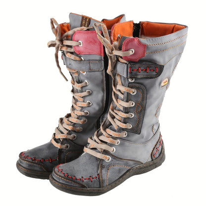 TMA EYES Women's Color Blocking Splicing Vibrant Fashion Anti - Slip Hiking Boots - Midsole Winter Boots with Cover Upper and Comfortable Flat Heel, Snow Boots - SS69