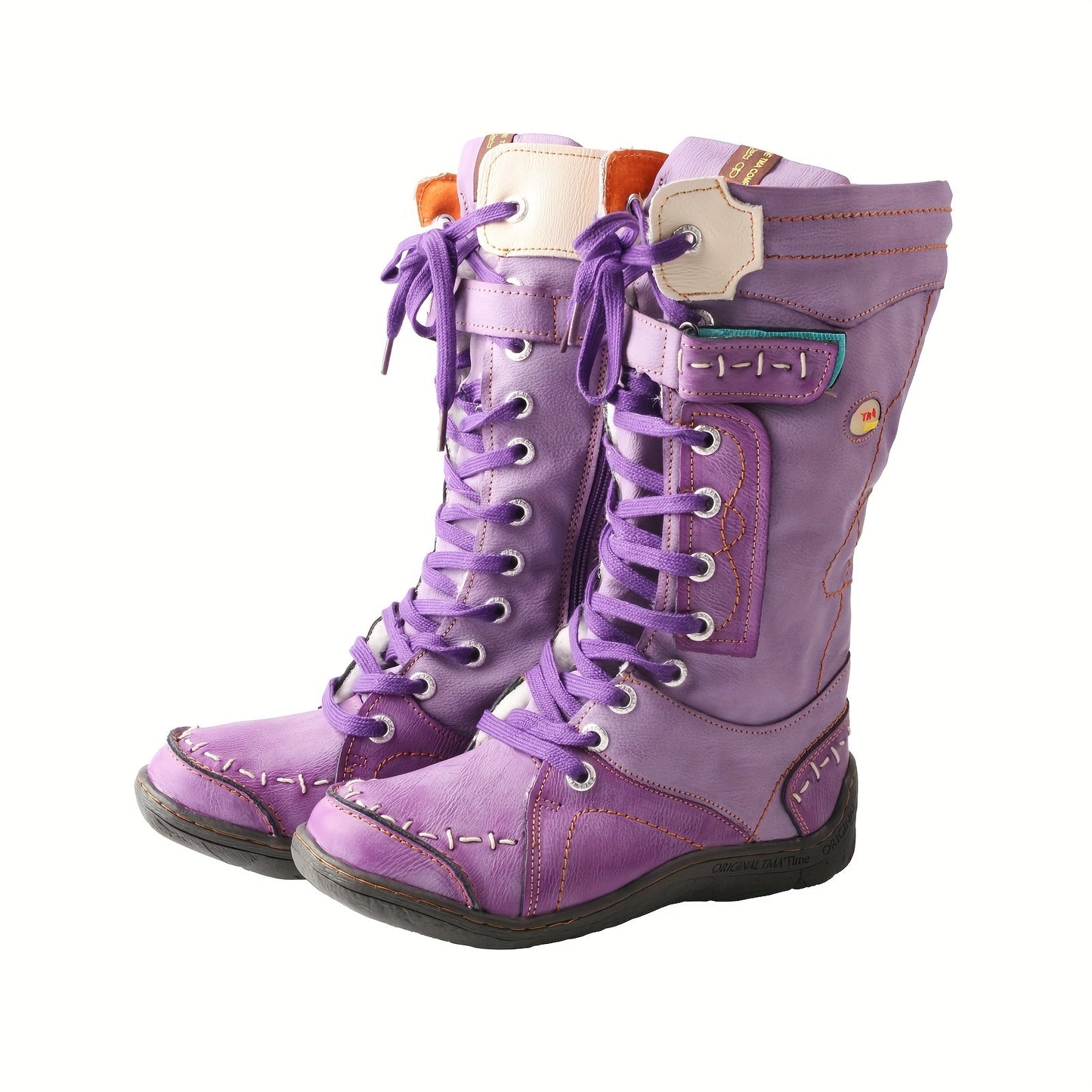 TMA EYES Women's Color Blocking Splicing Vibrant Fashion Anti - Slip Hiking Boots - Midsole Winter Boots with Cover Upper and Comfortable Flat Heel, Snow Boots - SS69