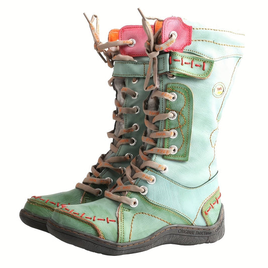 TMA EYES Women's Color Blocking Splicing Vibrant Fashion Anti - Slip Hiking Boots - Midsole Winter Boots with Cover Upper and Comfortable Flat Heel, Snow Boots - SS69