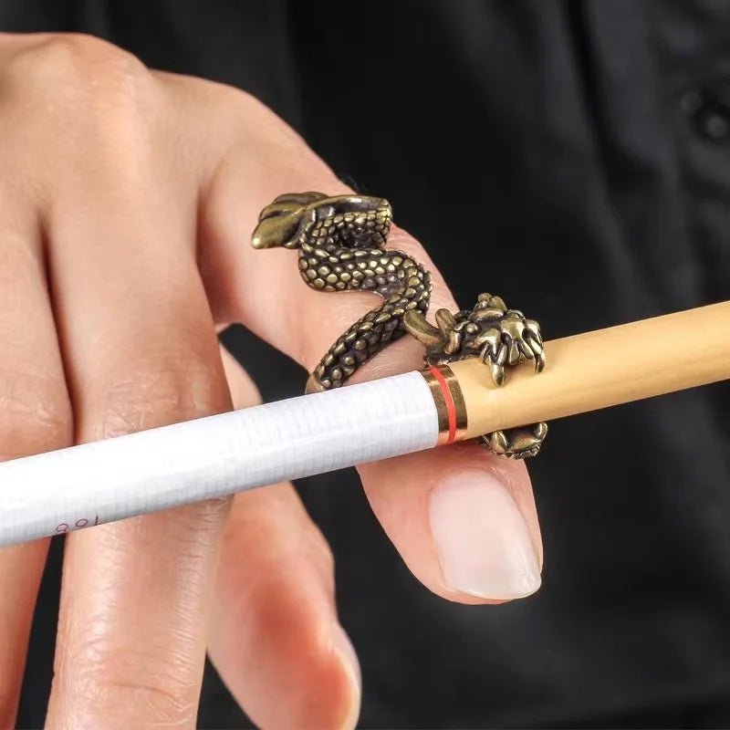 Vintage Personality Gold - Plated Cigarette Holder Ring of Cigarette Holder Bracket Chinese Dragon Rings for Men Party Jewelry - SS69