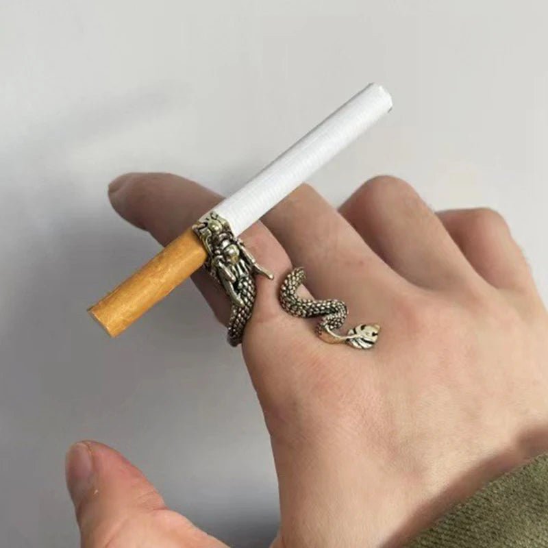 Vintage Personality Gold - Plated Cigarette Holder Ring of Cigarette Holder Bracket Chinese Dragon Rings for Men Party Jewelry - SS69