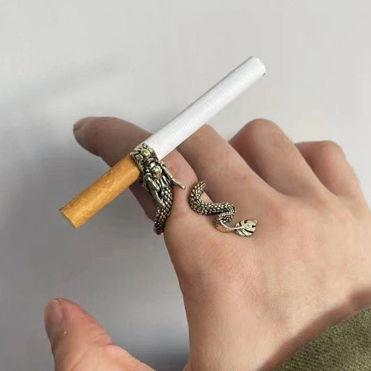 Vintage Personality Gold - Plated Cigarette Holder Ring of Cigarette Holder Bracket Chinese Dragon Rings for Men Party Jewelry - SS69
