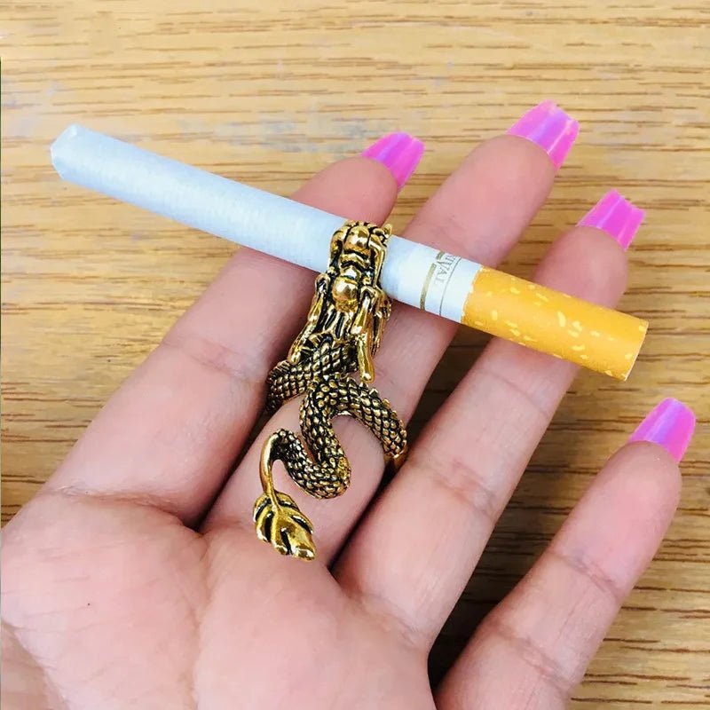 Vintage Personality Gold - Plated Cigarette Holder Ring of Cigarette Holder Bracket Chinese Dragon Rings for Men Party Jewelry - SS69