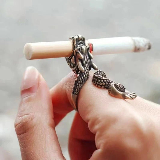 Vintage Personality Gold - Plated Cigarette Holder Ring of Cigarette Holder Bracket Chinese Dragon Rings for Men Party Jewelry - SS69