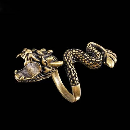 Vintage Personality Gold - Plated Cigarette Holder Ring of Cigarette Holder Bracket Chinese Dragon Rings for Men Party Jewelry - SS69