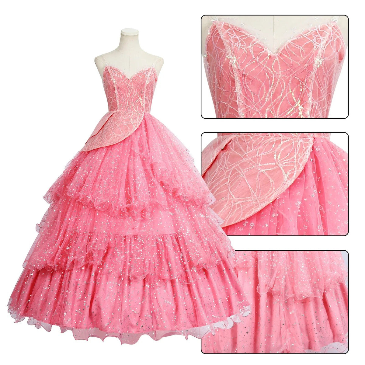 Wicked Glinda Dress for Adults Pink Glinda Cosplay Costume Dress Halloween Dance Party Show for Women Role - Playing Party Outfit - SS69