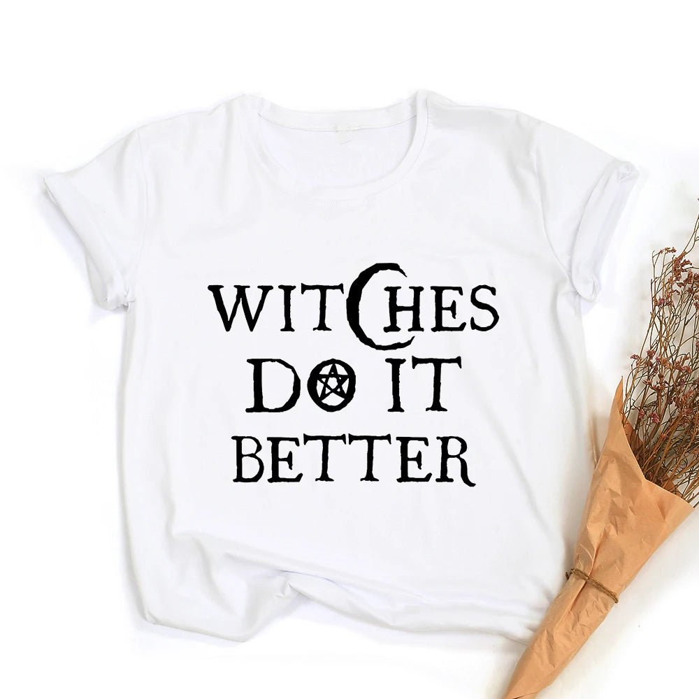 Witches Do It Better T-Shirt Black Gothic Tee Shirt Summer Fashion Halloween Party Tshirts Short Sleeve O - neck Printed Tee Shirt - SS69