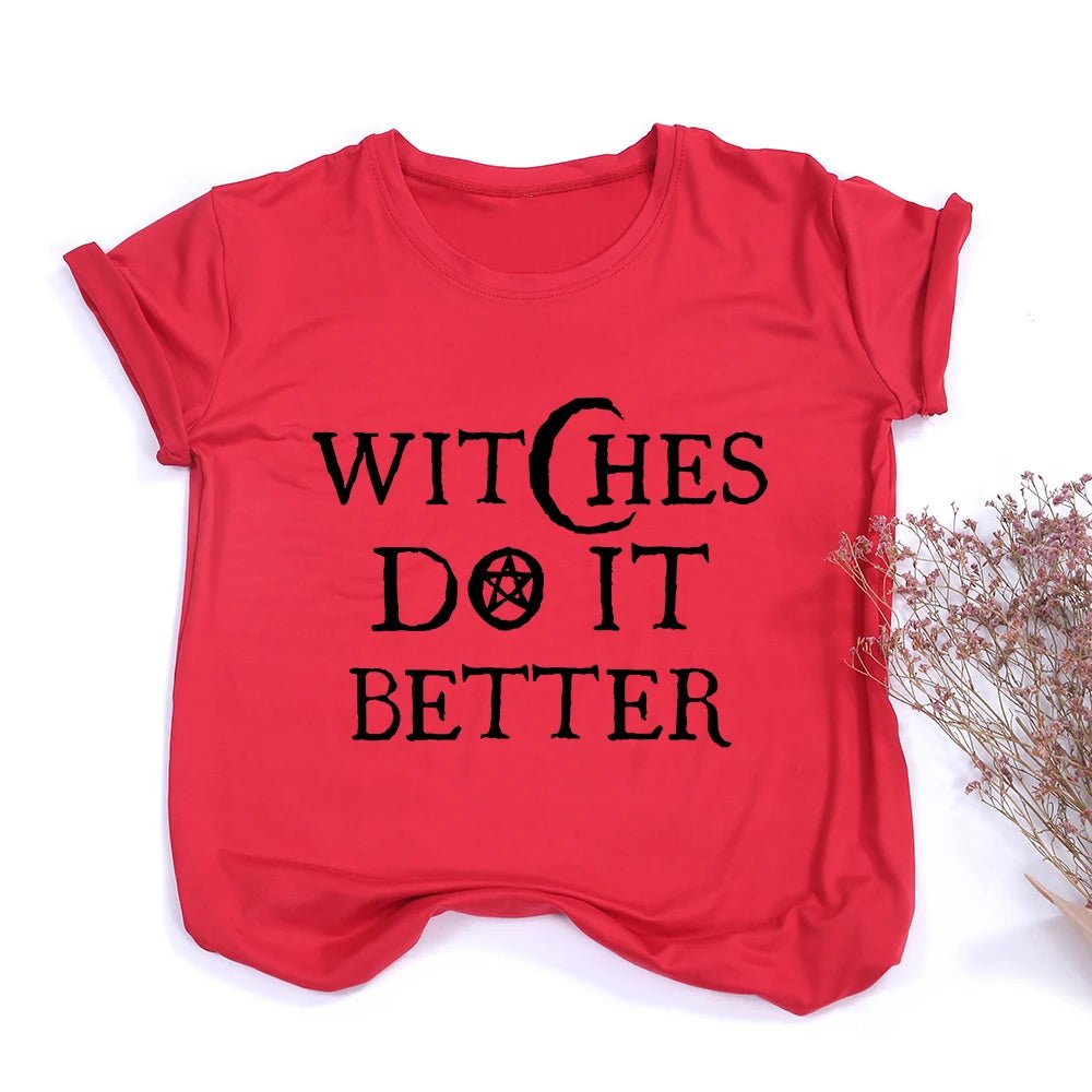 Witches Do It Better T-Shirt Black Gothic Tee Shirt Summer Fashion Halloween Party Tshirts Short Sleeve O - neck Printed Tee Shirt - SS69