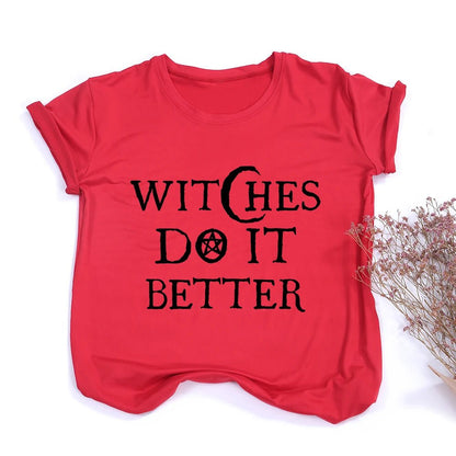 Witches Do It Better T-Shirt Black Gothic Tee Shirt Summer Fashion Halloween Party Tshirts Short Sleeve O - neck Printed Tee Shirt - SS69
