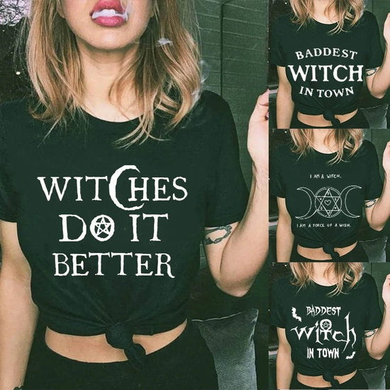 Witches Do It Better T-Shirt Black Gothic Tee Shirt Summer Fashion Halloween Party Tshirts Short Sleeve O - neck Printed Tee Shirt - SS69