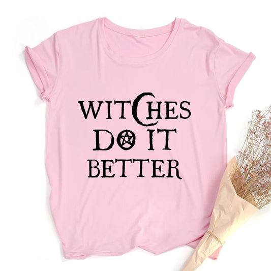 Witches Do It Better T-Shirt Black Gothic Tee Shirt Summer Fashion Halloween Party Tshirts Short Sleeve O - neck Printed Tee Shirt - SS69