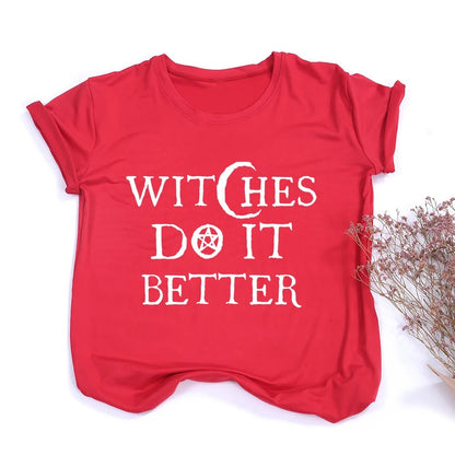 Witches Do It Better T-Shirt Black Gothic Tee Shirt Summer Fashion Halloween Party Tshirts Short Sleeve O - neck Printed Tee Shirt - SS69