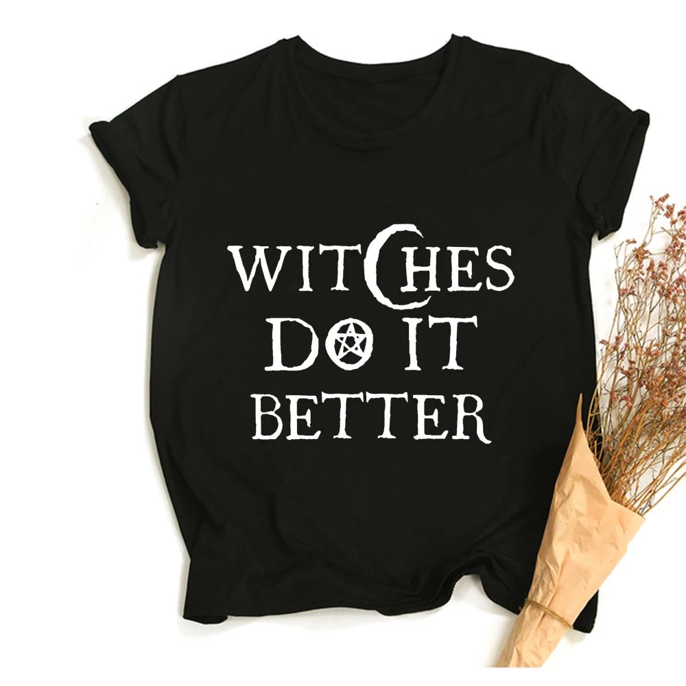 Witches Do It Better T-Shirt Black Gothic Tee Shirt Summer Fashion Halloween Party Tshirts Short Sleeve O - neck Printed Tee Shirt - SS69