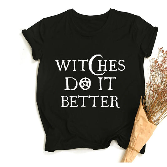 Witches Do It Better T-Shirt Black Gothic Tee Shirt Summer Fashion Halloween Party Tshirts Short Sleeve O - neck Printed Tee Shirt - SS69