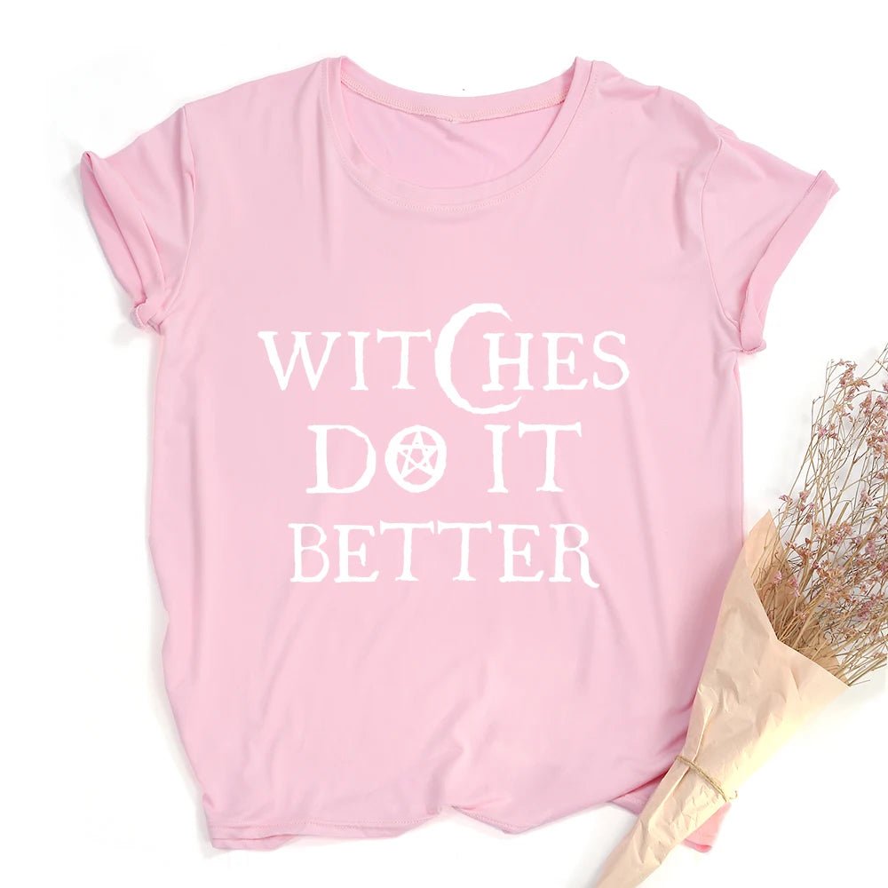 Witches Do It Better T-Shirt Black Gothic Tee Shirt Summer Fashion Halloween Party Tshirts Short Sleeve O - neck Printed Tee Shirt - SS69
