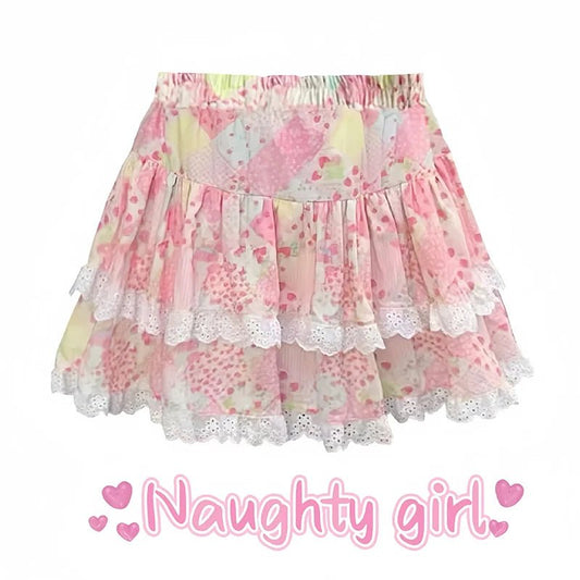 Women Floral Mini Skirt Kawaii Summer 2025 Ruffles Japanese Y2k Cute Girls Sweet Cake Pomp Skirt Layered Short Skirts faldas - SS69